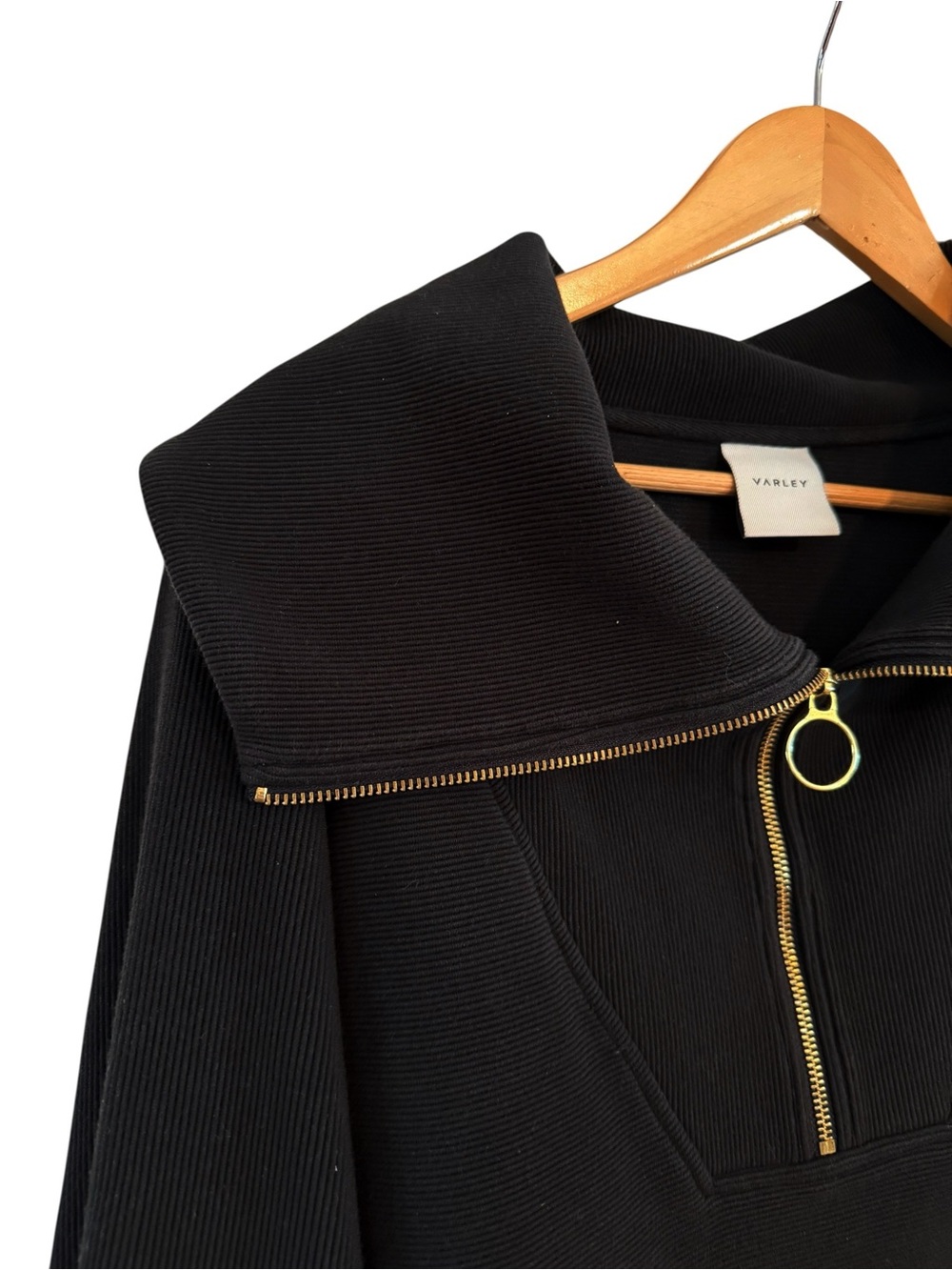Anthropologie Varley Vine Black Zip-Front Sweatshirt with Gold Trim - Picture 3 of 14